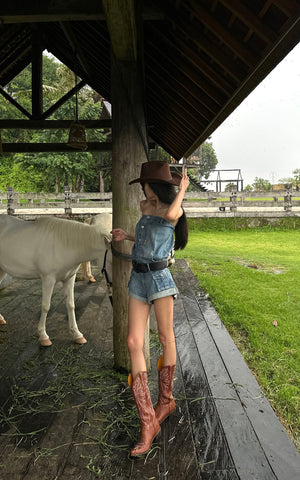 Strapless Denim Utility Romper