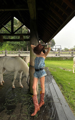 Strapless Denim Utility Romper