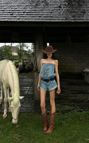 Strapless Denim Utility Romper