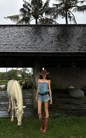 Strapless Denim Utility Romper