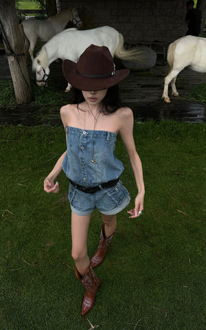 Strapless Denim Utility Romper