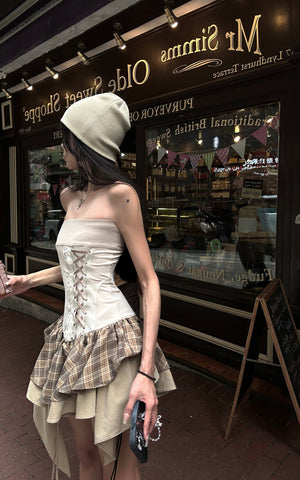Corset Mini Dress with Plaid Layers