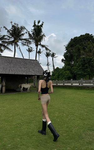 Sculpted Rib Tank Top with Harness Back Detail