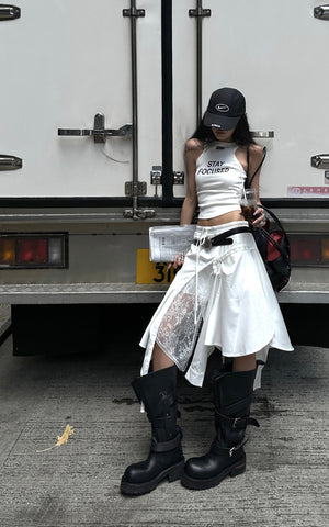 Ribbed Racerback Tank Top with Contrast Lettering
