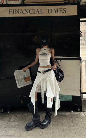 Ribbed Racerback Tank Top with Contrast Lettering