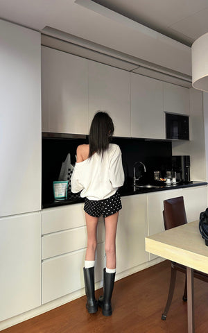 Mixed Dot Print Drawstring Shorts with Graphic Cut