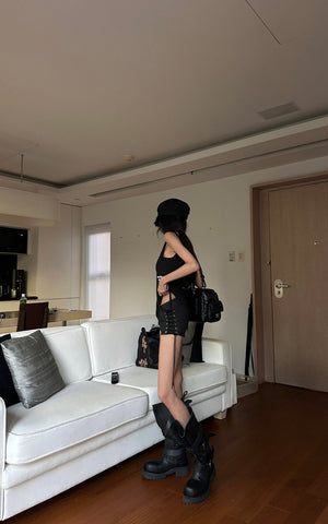 Side Lace-Up Utility Shorts with Elongated Drawstrings and Belt Loops