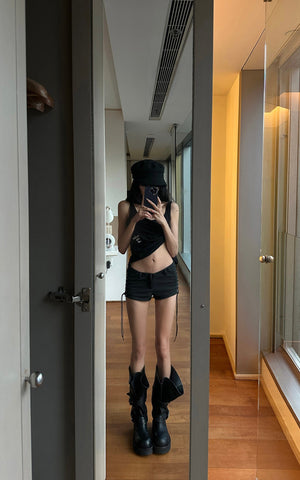 Side Lace-Up Utility Shorts with Elongated Drawstrings and Belt Loops