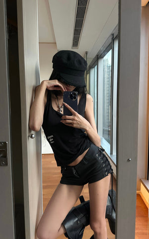 Side Lace-Up Utility Shorts with Elongated Drawstrings and Belt Loops