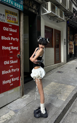 Balloon Shorts with Lace Insets and Adjustable Drawcords