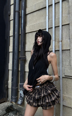 Layered Mini Skirt with Drawstring Detail