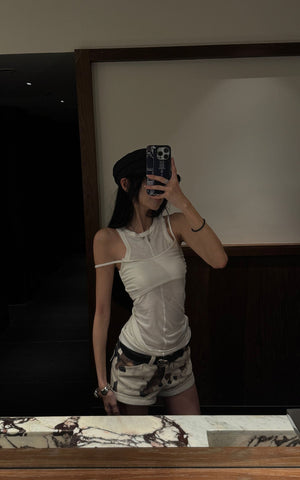 Cutout Layered Tank Top with Asymmetric Hem