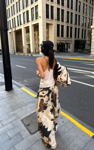 Wide-Leg Bleach Denim Pants with Pleat Details