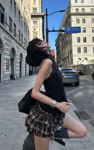 Layered Mini Skirt with Drawstring Detail
