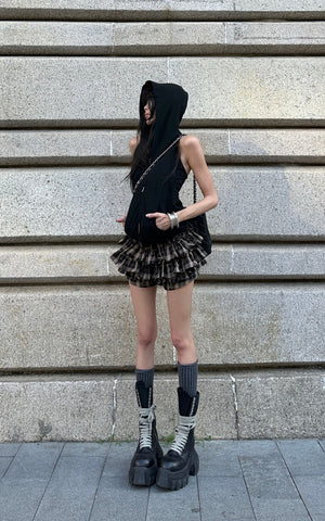 Layered Mini Skirt with Drawstring Detail