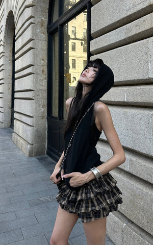 Layered Mini Skirt with Drawstring Detail