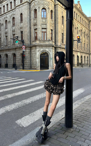 Layered Mini Skirt with Drawstring Detail