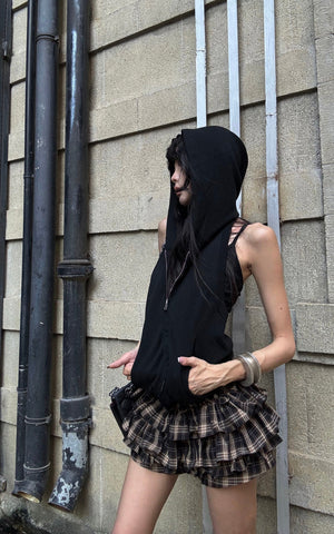 Layered Mini Skirt with Drawstring Detail