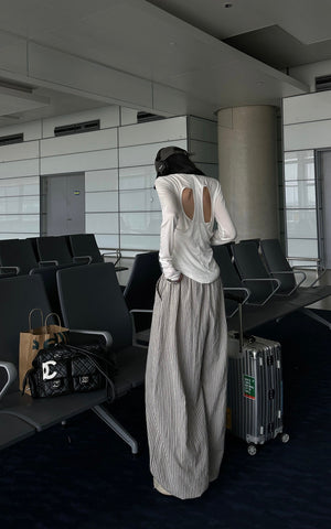 Drawstring Wide Stripe Pants in Washed Linen