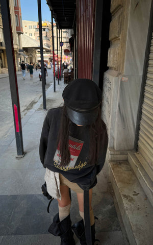 Oversized Graphic Sweatshirt with Vintage Campbell Print and Strap Hem Detail