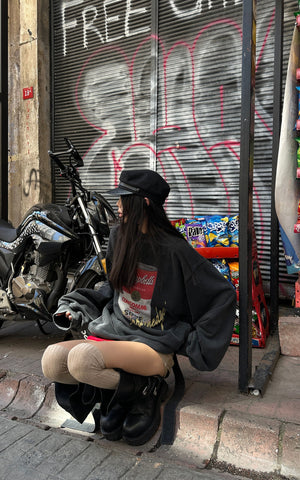 Oversized Graphic Sweatshirt with Vintage Campbell Print and Strap Hem Detail