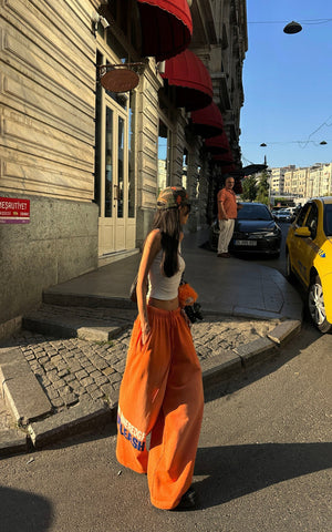 Gradient Wide-Leg Pants with Bold Print