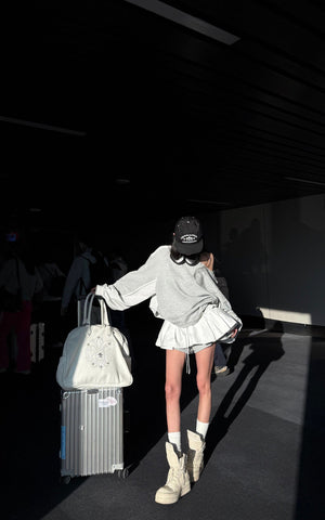 Layered Mini Skirt with Contrast Drawstring Waist and Sporty Cotton Shorts