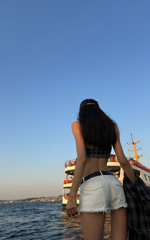 Raw Hem Denim Shorts with Low Rise Cut and Back Flap Pockets