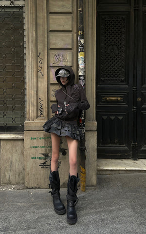 Camo Layered Mini Skirt with Built-in Shorts