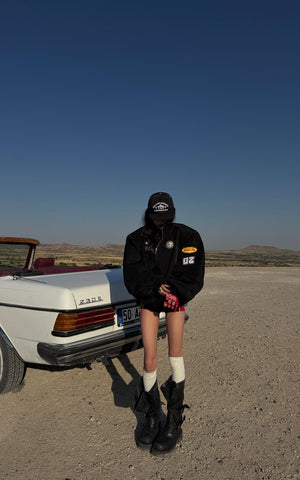 Racing Patch Zip Jacket with Elastic Cuffs and Retro Embroidery