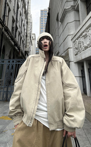 Minimal Zip Jacket with Structured Collar