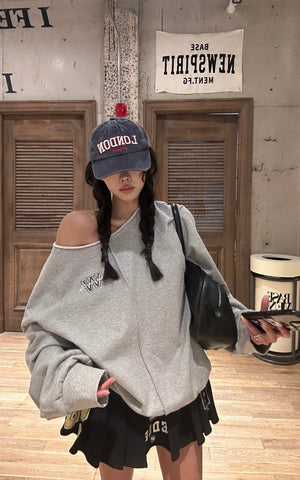 Oversized Grey Sweatshirt with Embroidered W Logo