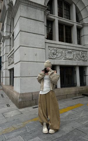 Wide-Leg Pants with Layered Waistband