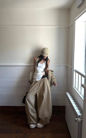 Wide-Leg Pants with Layered Waistband