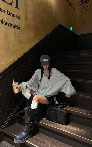 Oversized Grey Sweatshirt with Embroidered W Logo