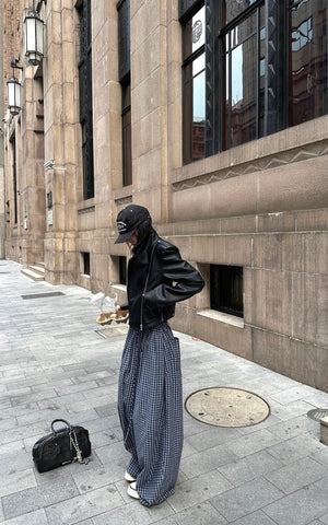 Cropped Leather Jacket with Zipper Detail