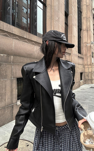 Cropped Leather Jacket with Zipper Detail