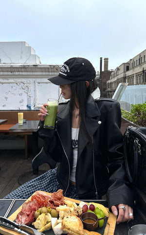 Cropped Leather Jacket with Zipper Detail