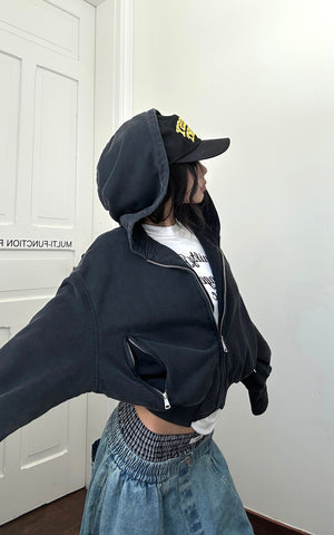 Cropped Hoodie Minimal Streetwear Pullover with Graphic Back Print