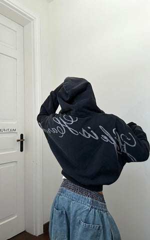Cropped Hoodie Minimal Streetwear Pullover with Graphic Back Print