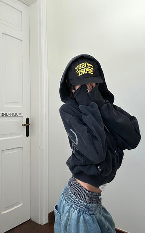 Cropped Hoodie Minimal Streetwear Pullover with Graphic Back Print