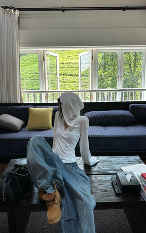 Elastic Waist Wide Leg Denim Pants