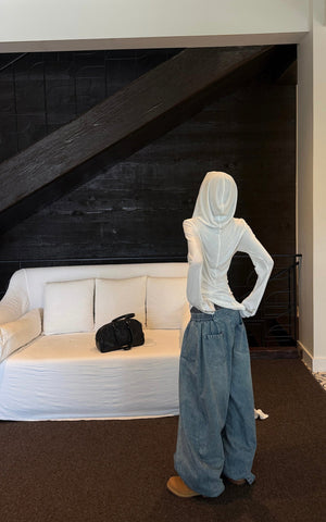 Elastic Waist Wide Leg Denim Pants