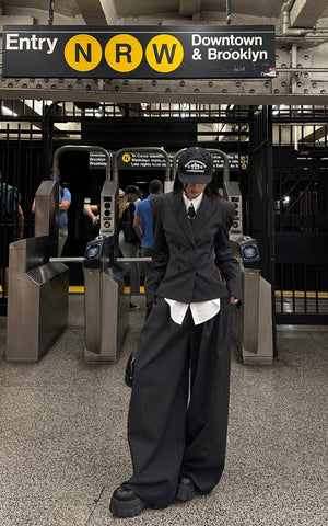 Pinstripe Wide-Leg Trousers