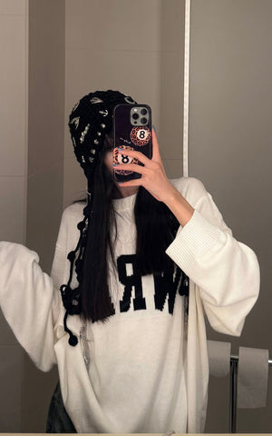 Oversized Knit Sweater with Distressed Bold WRE Logo