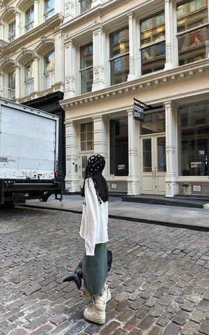 Distressed Denim Skirt with Deconstructed Hem and Vintage Washed Edge