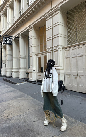 Distressed Denim Skirt with Deconstructed Hem and Vintage Washed Edge