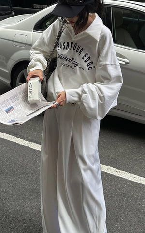Oversized Polo Sweatshirt with Bold Graphic Print and Streetwear Edge