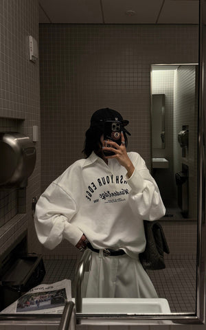 Oversized Polo Sweatshirt with Bold Graphic Print and Streetwear Edge