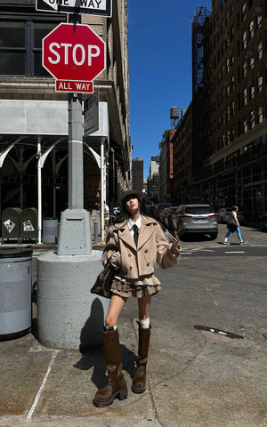 Cropped Wool-Like Coat with Double Breasted Design and Structured Lapel